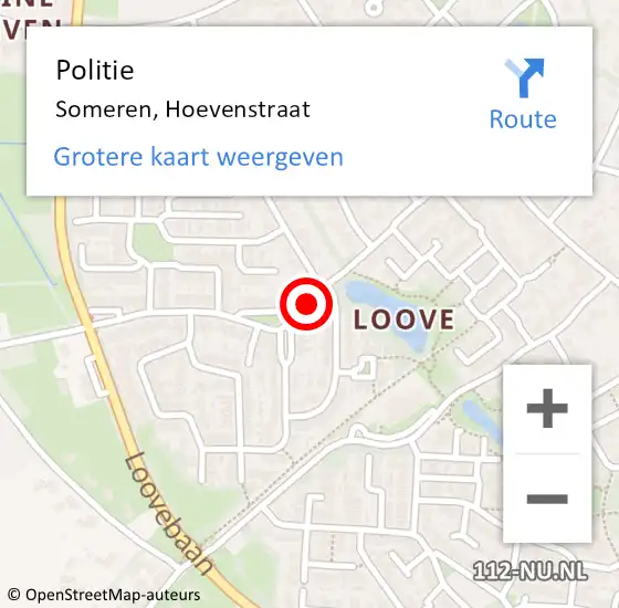 Locatie op kaart van de 112 melding: Politie Someren, Hoevenstraat op 21 maart 2024 07:46