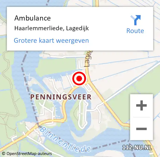 Locatie op kaart van de 112 melding: Ambulance Haarlemmerliede, Lagedijk op 21 maart 2024 08:46