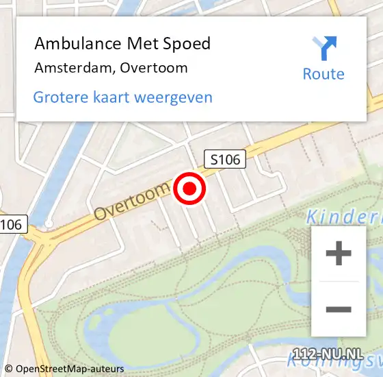 Locatie op kaart van de 112 melding: Ambulance Met Spoed Naar Amsterdam, Overtoom op 21 maart 2024 09:11