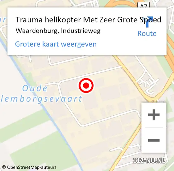 Locatie op kaart van de 112 melding: Trauma helikopter Met Zeer Grote Spoed Naar Waardenburg, Industrieweg op 21 maart 2024 09:59
