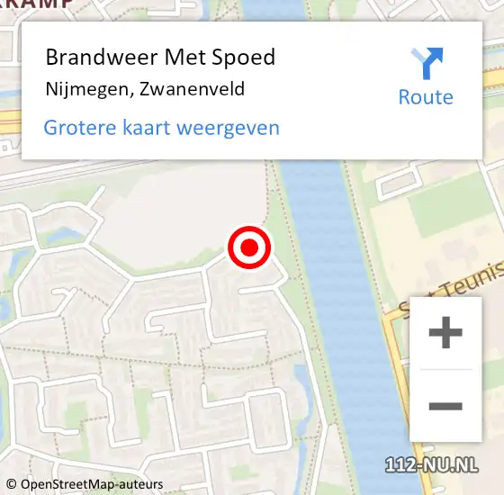 Locatie op kaart van de 112 melding: Brandweer Met Spoed Naar Nijmegen, Zwanenveld op 21 maart 2024 10:28