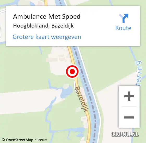 Locatie op kaart van de 112 melding: Ambulance Met Spoed Naar Hoogblokland, Bazeldijk op 21 maart 2024 10:29