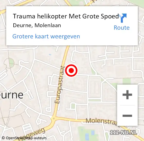 Locatie op kaart van de 112 melding: Trauma helikopter Met Grote Spoed Naar Deurne, Molenlaan op 21 maart 2024 10:56