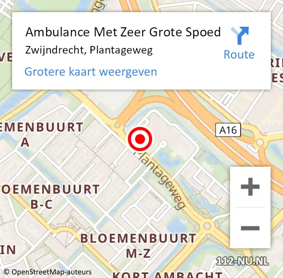 Locatie op kaart van de 112 melding: Ambulance Met Zeer Grote Spoed Naar Zwijndrecht, Plantageweg op 21 maart 2024 11:29