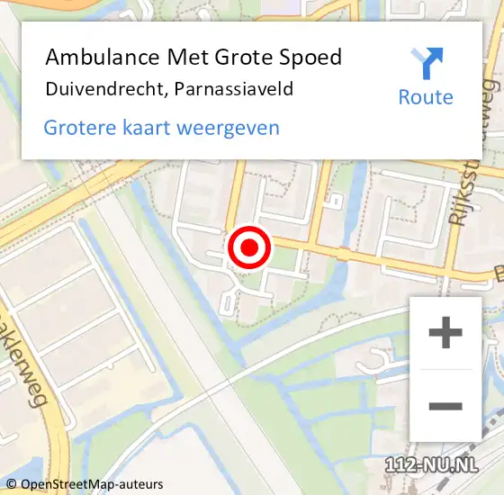 Locatie op kaart van de 112 melding: Ambulance Met Grote Spoed Naar Duivendrecht, Parnassiaveld op 21 maart 2024 12:17