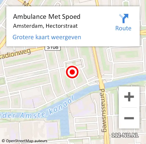 Locatie op kaart van de 112 melding: Ambulance Met Spoed Naar Amsterdam, Hectorstraat op 21 maart 2024 12:37