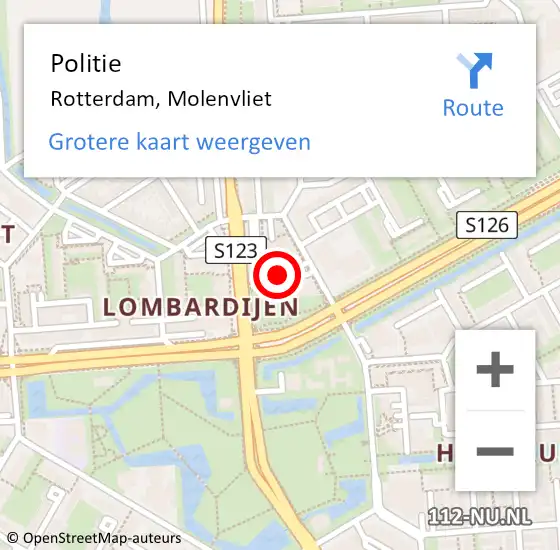 Locatie op kaart van de 112 melding: Politie Rotterdam, Molenvliet op 21 maart 2024 12:45