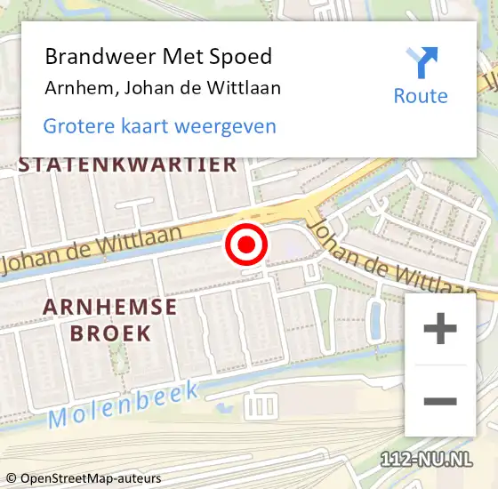 Locatie op kaart van de 112 melding: Brandweer Met Spoed Naar Arnhem, Johan de Wittlaan op 21 maart 2024 13:32
