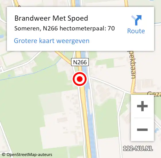 Locatie op kaart van de 112 melding: Brandweer Met Spoed Naar Someren, N266 hectometerpaal: 70 op 21 maart 2024 14:05