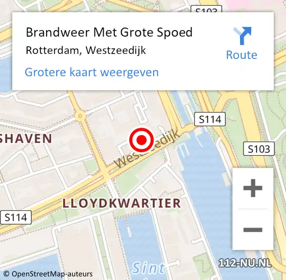 Locatie op kaart van de 112 melding: Brandweer Met Grote Spoed Naar Rotterdam, Westzeedijk op 21 maart 2024 14:47