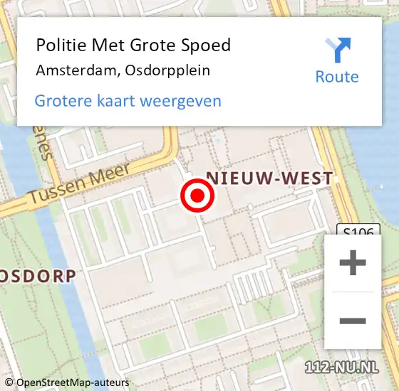 Locatie op kaart van de 112 melding: Politie Met Grote Spoed Naar Amsterdam, Osdorpplein op 21 maart 2024 14:49