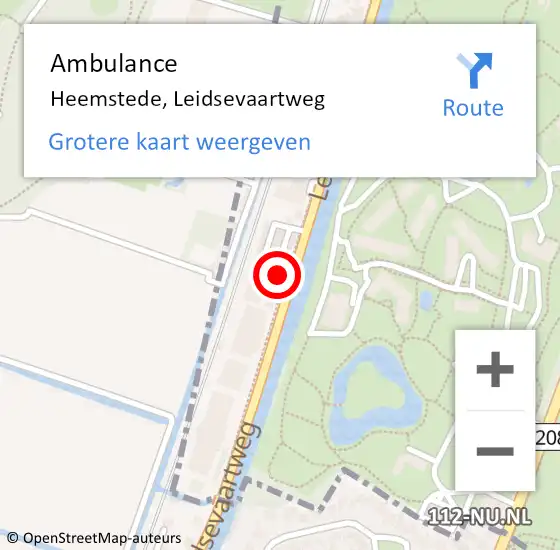 Locatie op kaart van de 112 melding: Ambulance Heemstede, Leidsevaartweg op 21 maart 2024 14:53