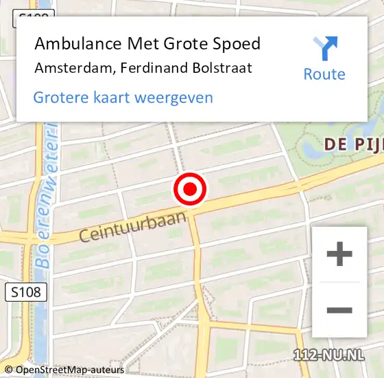Locatie op kaart van de 112 melding: Ambulance Met Grote Spoed Naar Amsterdam, Ferdinand Bolstraat op 21 maart 2024 14:54