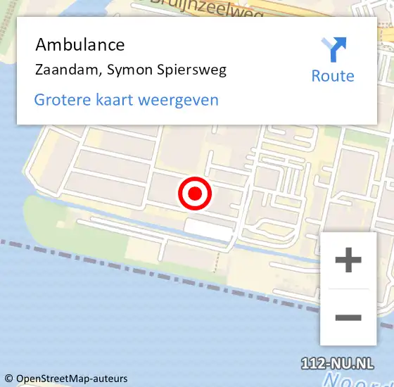 Locatie op kaart van de 112 melding: Ambulance Zaandam, Symon Spiersweg op 21 maart 2024 15:10