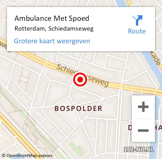 Locatie op kaart van de 112 melding: Ambulance Met Spoed Naar Rotterdam, Schiedamseweg op 21 maart 2024 15:50