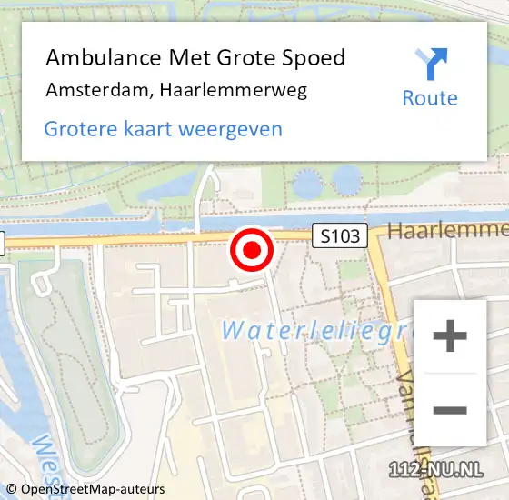 Locatie op kaart van de 112 melding: Ambulance Met Grote Spoed Naar Amsterdam, Haarlemmerweg op 21 maart 2024 15:51