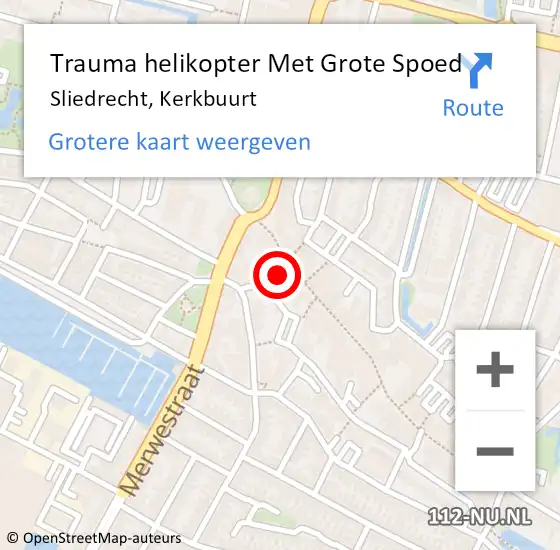 Locatie op kaart van de 112 melding: Trauma helikopter Met Grote Spoed Naar Sliedrecht, Kerkbuurt op 21 maart 2024 16:54