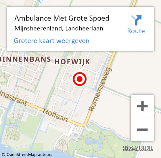 Locatie op kaart van de 112 melding: Ambulance Met Grote Spoed Naar Mijnsheerenland, Landheerlaan op 21 maart 2024 17:16
