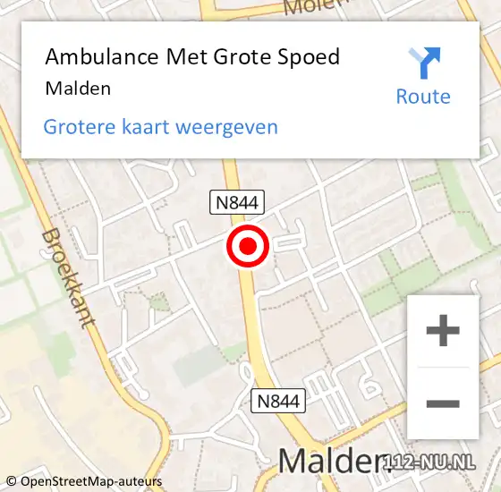 Locatie op kaart van de 112 melding: Ambulance Met Grote Spoed Naar Malden op 21 maart 2024 17:37