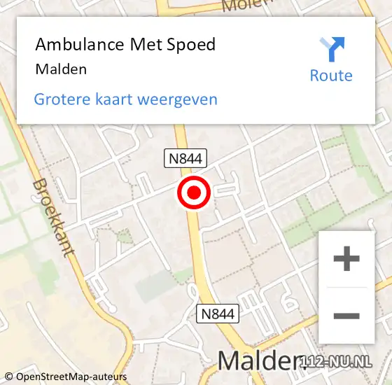 Locatie op kaart van de 112 melding: Ambulance Met Spoed Naar Malden op 21 maart 2024 17:41