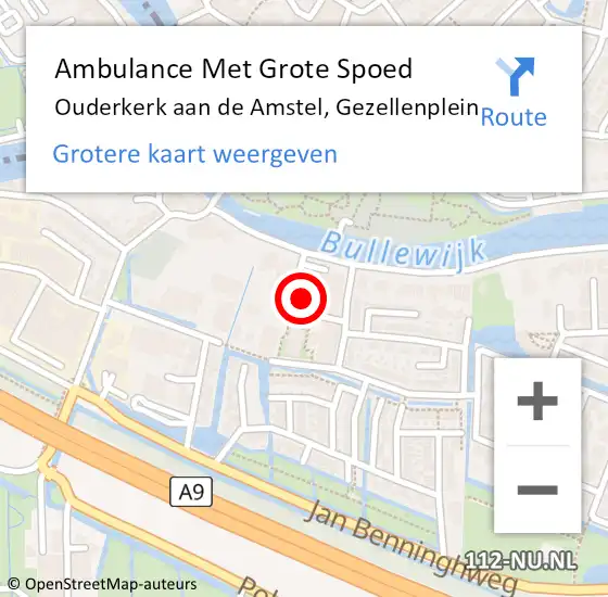 Locatie op kaart van de 112 melding: Ambulance Met Grote Spoed Naar Ouderkerk aan de Amstel, Gezellenplein op 21 maart 2024 20:21