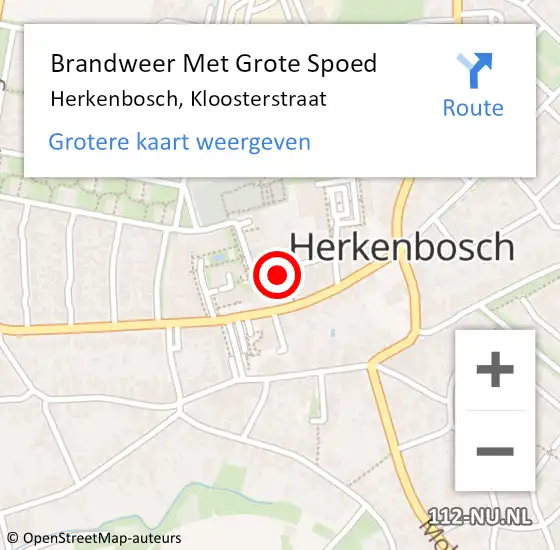 Locatie op kaart van de 112 melding: Brandweer Met Grote Spoed Naar Herkenbosch, Kloosterstraat op 21 maart 2024 20:21