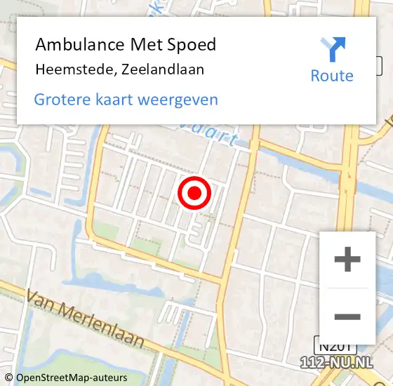 Locatie op kaart van de 112 melding: Ambulance Met Spoed Naar Heemstede, Zeelandlaan op 21 maart 2024 20:31