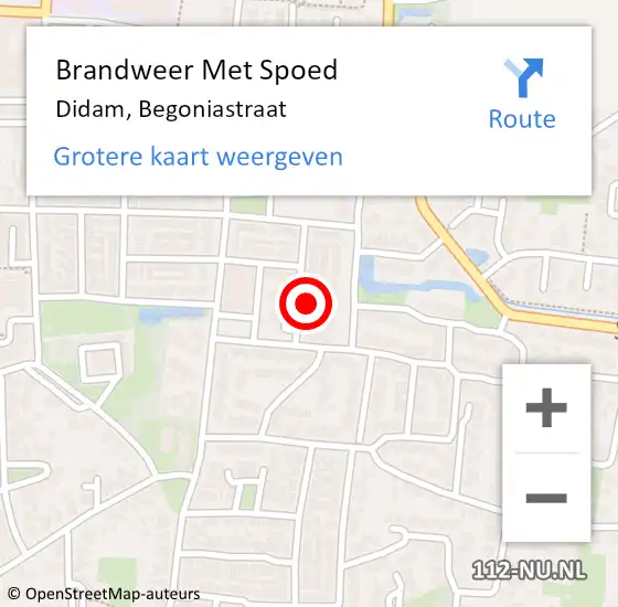 Locatie op kaart van de 112 melding: Brandweer Met Spoed Naar Didam, Begoniastraat op 21 maart 2024 21:11