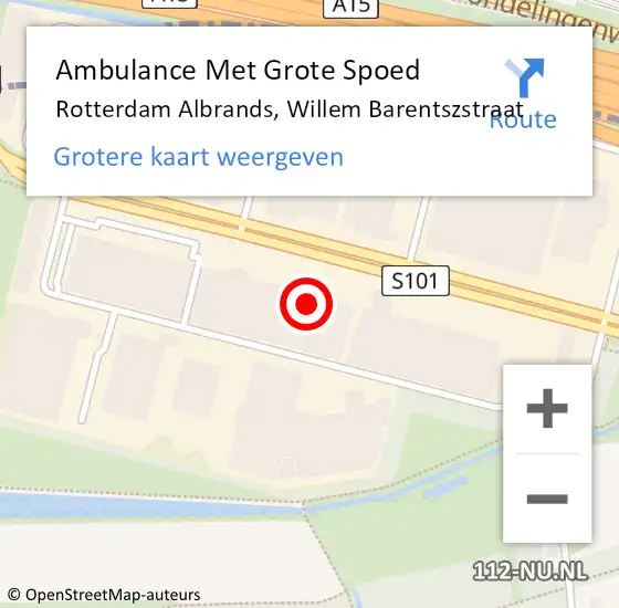 Locatie op kaart van de 112 melding: Ambulance Met Grote Spoed Naar Rotterdam Albrands, Willem Barentszstraat op 21 maart 2024 21:37