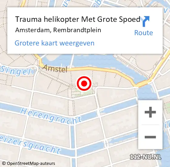 Locatie op kaart van de 112 melding: Trauma helikopter Met Grote Spoed Naar Amsterdam, Rembrandtplein op 21 maart 2024 22:08