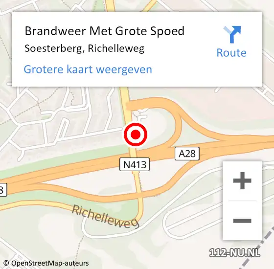 Locatie op kaart van de 112 melding: Brandweer Met Grote Spoed Naar Soesterberg, Richelleweg op 21 maart 2024 22:38