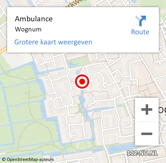 Locatie op kaart van de 112 melding: Ambulance Wognum op 21 maart 2024 22:47