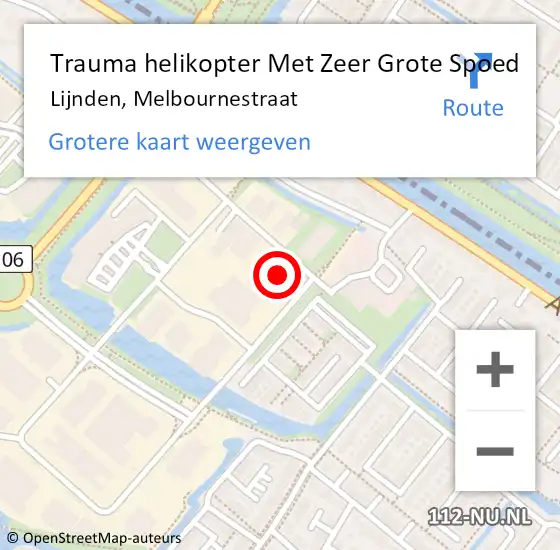 Locatie op kaart van de 112 melding: Trauma helikopter Met Zeer Grote Spoed Naar Lijnden, Melbournestraat op 21 maart 2024 23:42