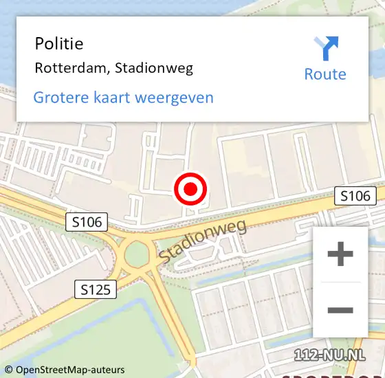 Locatie op kaart van de 112 melding: Politie Rotterdam, Stadionweg op 22 maart 2024 00:36
