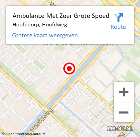Locatie op kaart van de 112 melding: Ambulance Met Zeer Grote Spoed Naar Hoofddorp, Hoofdweg op 22 maart 2024 01:39