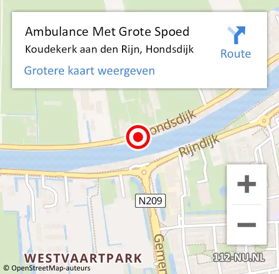 Locatie op kaart van de 112 melding: Ambulance Met Grote Spoed Naar Koudekerk aan den Rijn, Hondsdijk op 22 maart 2024 03:03
