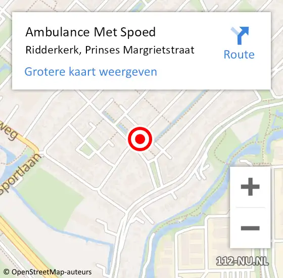 Locatie op kaart van de 112 melding: Ambulance Met Spoed Naar Ridderkerk, Prinses Margrietstraat op 22 maart 2024 04:32