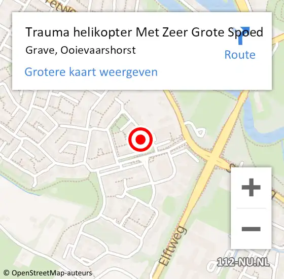 Locatie op kaart van de 112 melding: Trauma helikopter Met Zeer Grote Spoed Naar Grave, Ooievaarshorst op 22 maart 2024 04:55