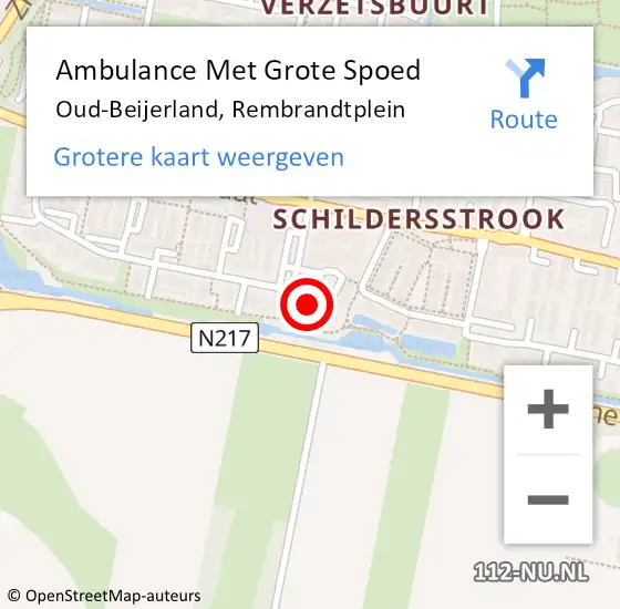 Locatie op kaart van de 112 melding: Ambulance Met Grote Spoed Naar Oud-Beijerland, Rembrandtplein op 22 maart 2024 07:17