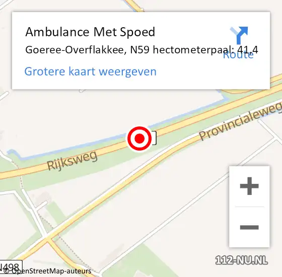 Locatie op kaart van de 112 melding: Ambulance Met Spoed Naar Goeree-Overflakkee, N59 hectometerpaal: 41,4 op 22 maart 2024 07:54