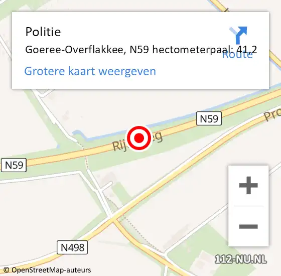 Locatie op kaart van de 112 melding: Politie Goeree-Overflakkee, N59 hectometerpaal: 41,2 op 22 maart 2024 07:54