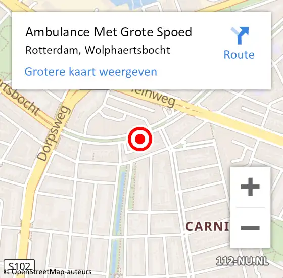 Locatie op kaart van de 112 melding: Ambulance Met Grote Spoed Naar Rotterdam, Wolphaertsbocht op 22 maart 2024 09:20