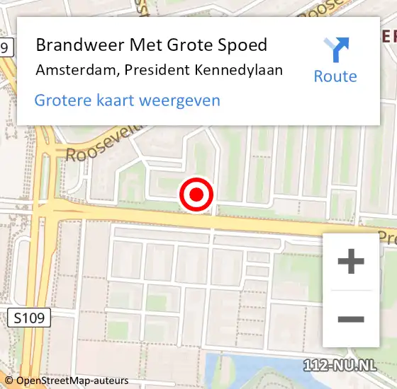 Locatie op kaart van de 112 melding: Brandweer Met Grote Spoed Naar Amsterdam, President Kennedylaan op 22 maart 2024 09:32