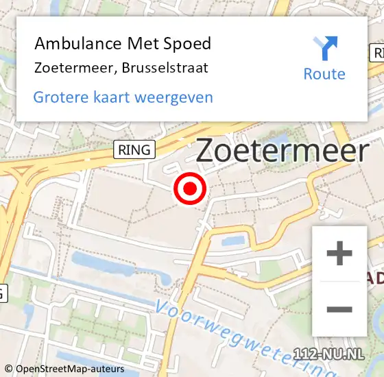 Locatie op kaart van de 112 melding: Ambulance Met Spoed Naar Zoetermeer, Brusselstraat op 22 maart 2024 09:40