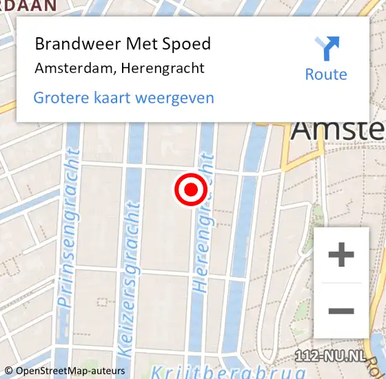 Locatie op kaart van de 112 melding: Brandweer Met Spoed Naar Amsterdam, Herengracht op 22 maart 2024 10:03