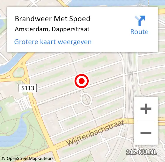 Locatie op kaart van de 112 melding: Brandweer Met Spoed Naar Amsterdam, Dapperstraat op 22 maart 2024 10:24
