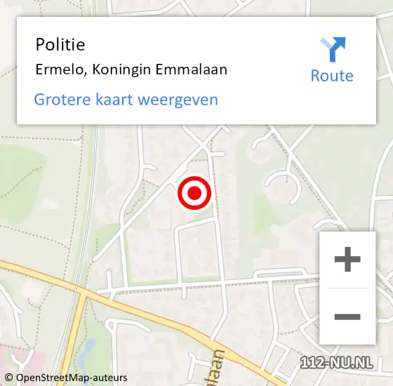 Locatie op kaart van de 112 melding: Politie Ermelo, Koningin Emmalaan op 22 maart 2024 10:48