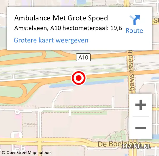 Locatie op kaart van de 112 melding: Ambulance Met Grote Spoed Naar Amstelveen, A10 hectometerpaal: 19,6 op 22 maart 2024 10:53