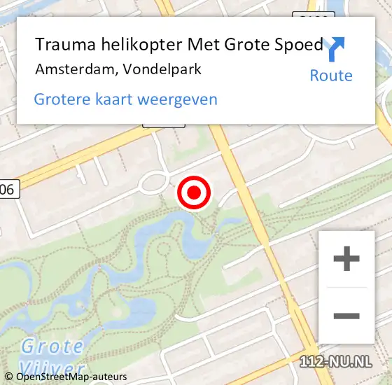 Locatie op kaart van de 112 melding: Trauma helikopter Met Grote Spoed Naar Amsterdam, Vondelpark op 22 maart 2024 11:25