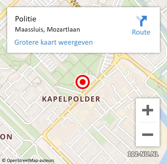 Locatie op kaart van de 112 melding: Politie Maassluis, Mozartlaan op 22 maart 2024 11:28